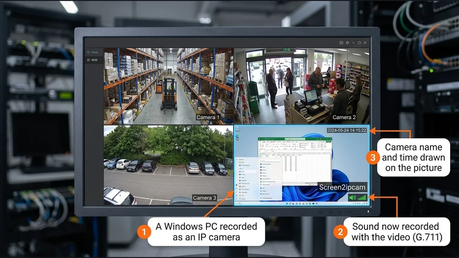 A Windows PC screen recorded as a channel on an NVR